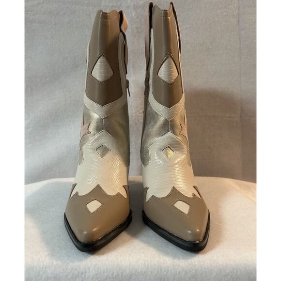 NIB Shu Shop ZIZI Western Motif Cowgirl Gold Chunky Heel Boots -8 - Picture 5 of 11